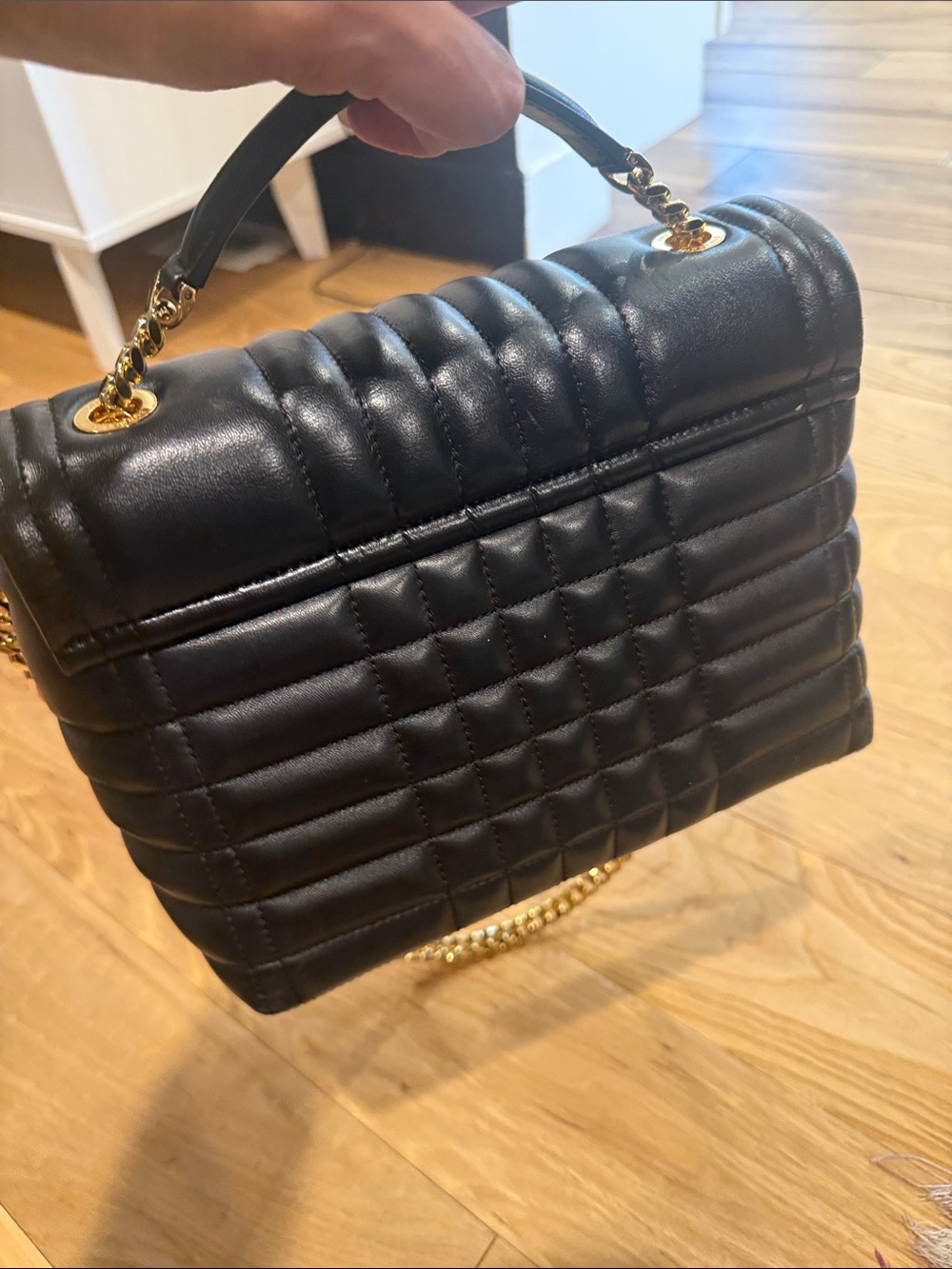Burberry Black Quilted Leather Shoulder Bag with Gold Chain and TB Logo - Picture 14 of 15